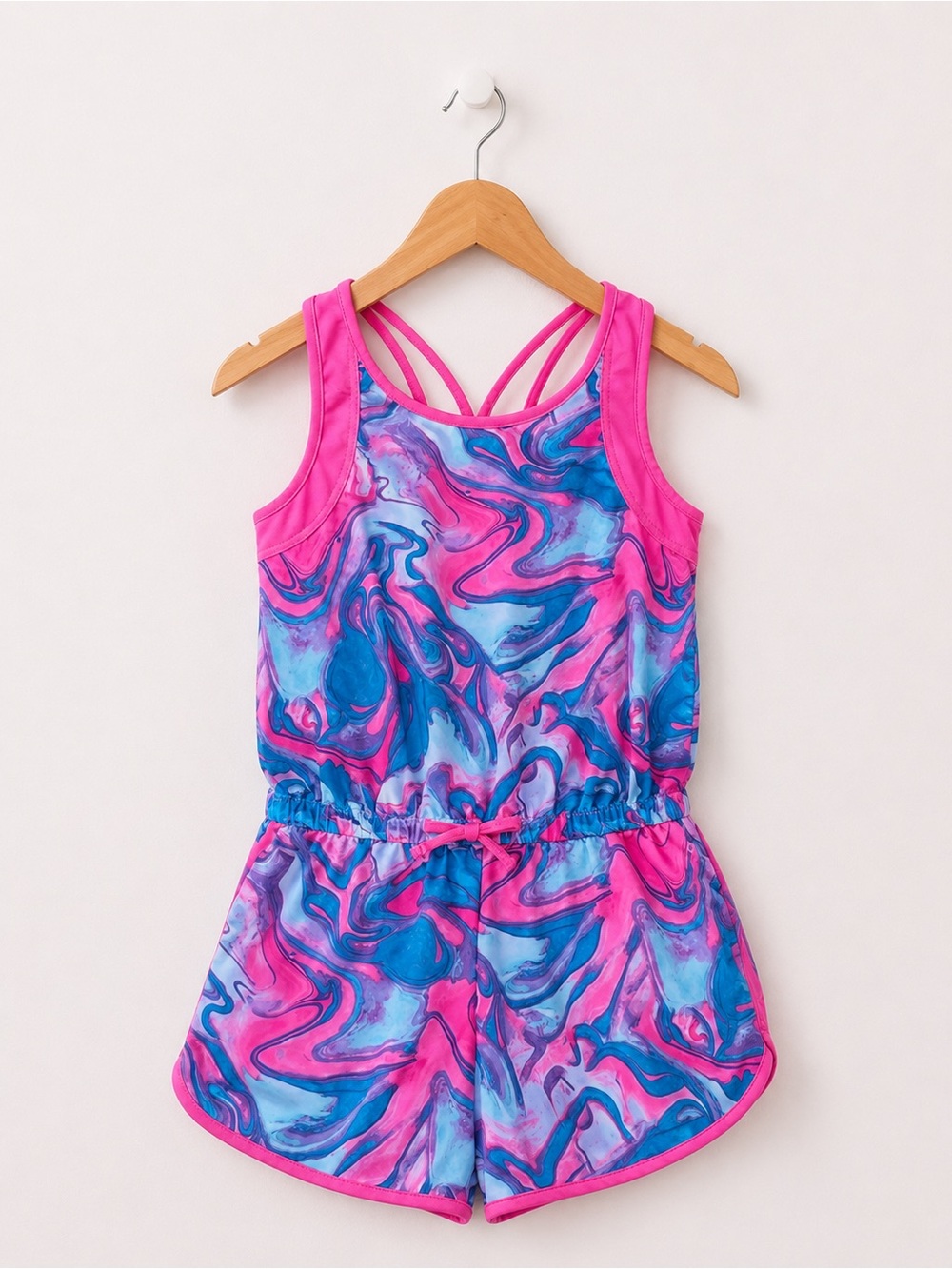Athletic Works Girls Marble Print Romper Size L 10-12 Pink Blue Athletic Outfit